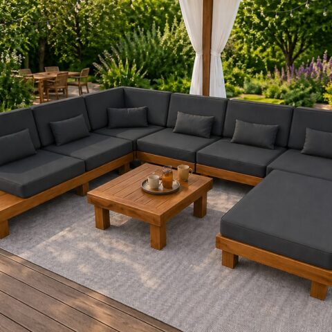 PONOWNIE DOSTĘPNY CZERWIEC 2026 Narożnik drewniany U-SHAPE SOFA - meble tekowe